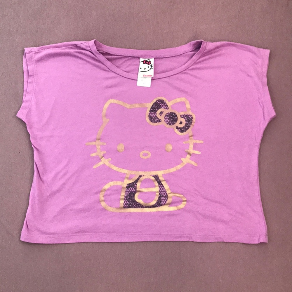 Hello Kitty Crop Top Purple w Gold Graphic XS